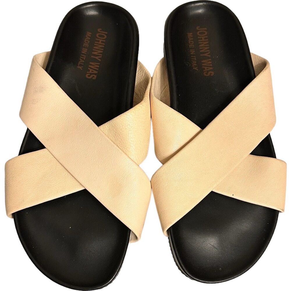 Johnny Was Blanc Chiara Slipper Sandals Beige Cream Sz 7/37EU Leather ITALY